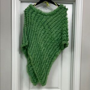 Green Rabbit Fur Women's Sweater /Poncho